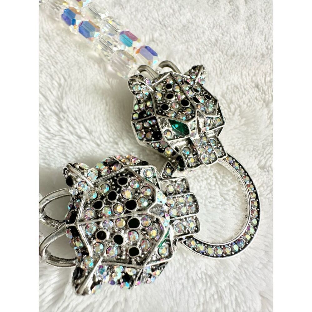 EYE CANDY LUXE Collection Aurora Borealis Dual Crystal Cube Panther Necklace NWT - Picture 4 of 8